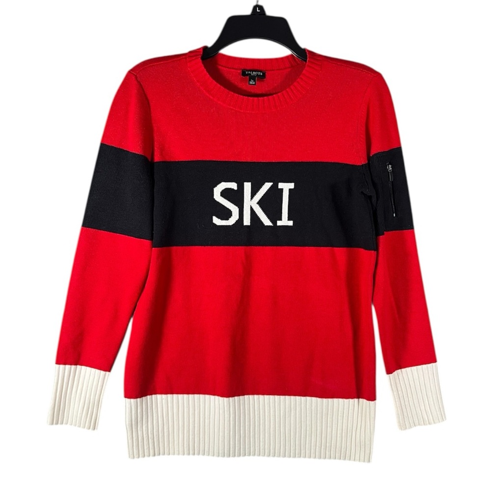 Talbots Colorblock “Ski” Sweater Graphic Crewneck Cozy Winter Women’s Small P